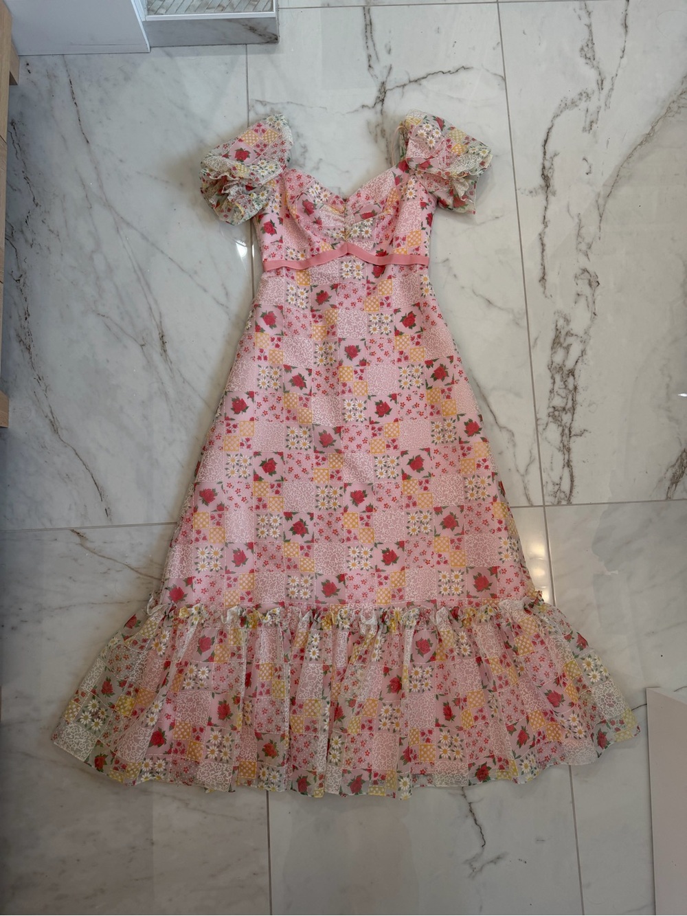 Vintage 1970s Sheer Faux-Patchwork Prairie Maxi Dress